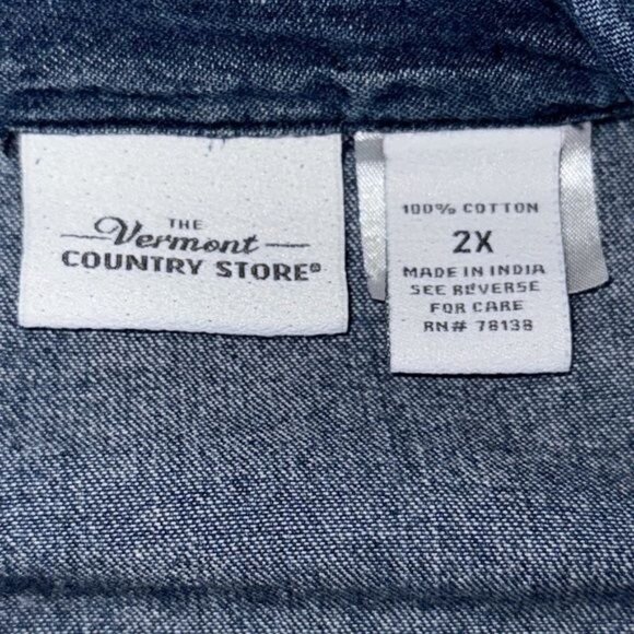 The Vermont Country Store Denim Button-Front Dress 2X 100% Cotton Short Sleeve - Picture 3 of 8
